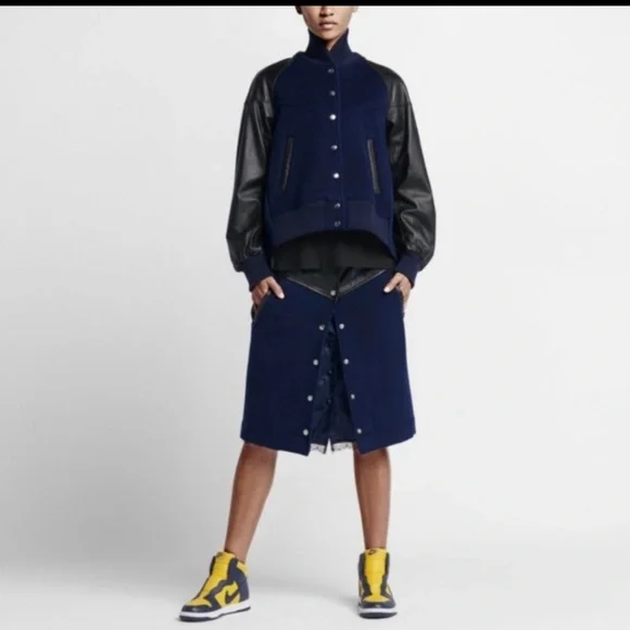 Nike x SACAI wool lace trim lined navy ski…
